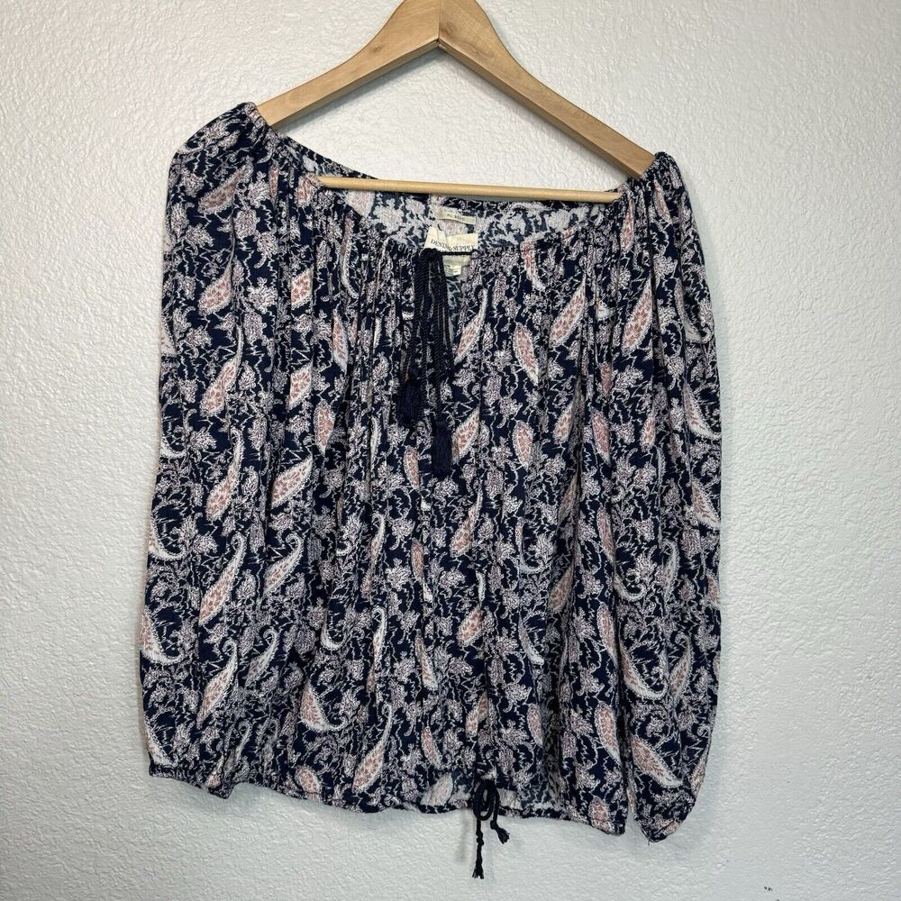 Denim Supply Top M Ralph Lauren Blue Paisley Peasant Blouse Cottagecore Western